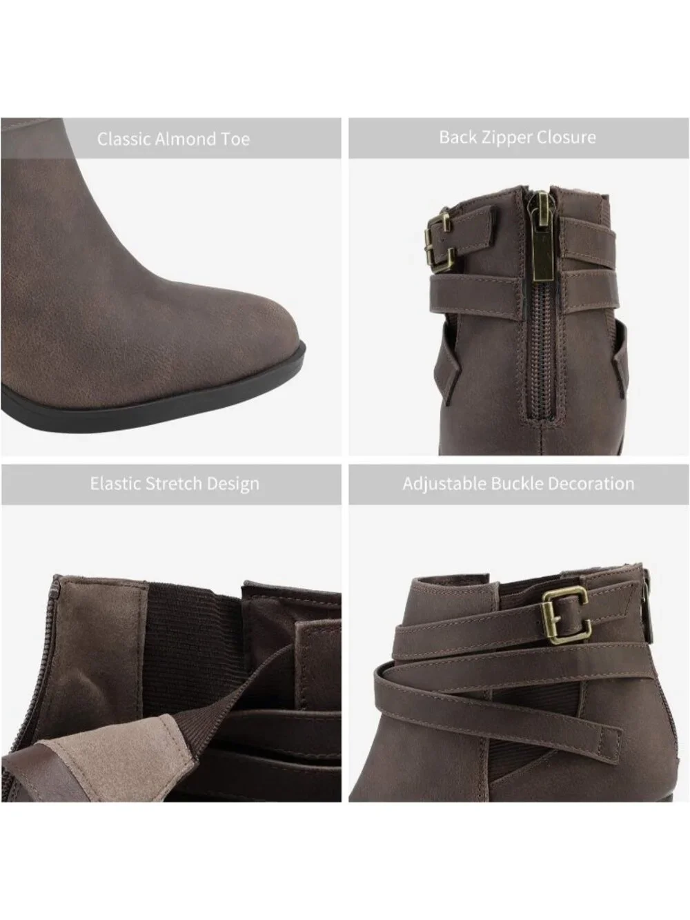 Women's Brown Chunky Stacked High Heel Faux Suede Closed Toe Ankle Booties
